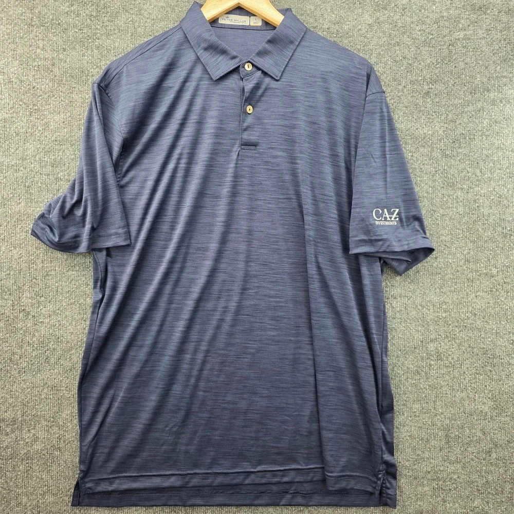 Peter Millar Featherweight Polo Mens Large Navy Blue Space Dye Golf‎ Shirt